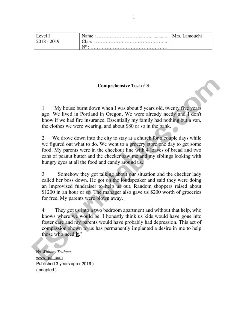 Exam level 1 term 3 worksheet