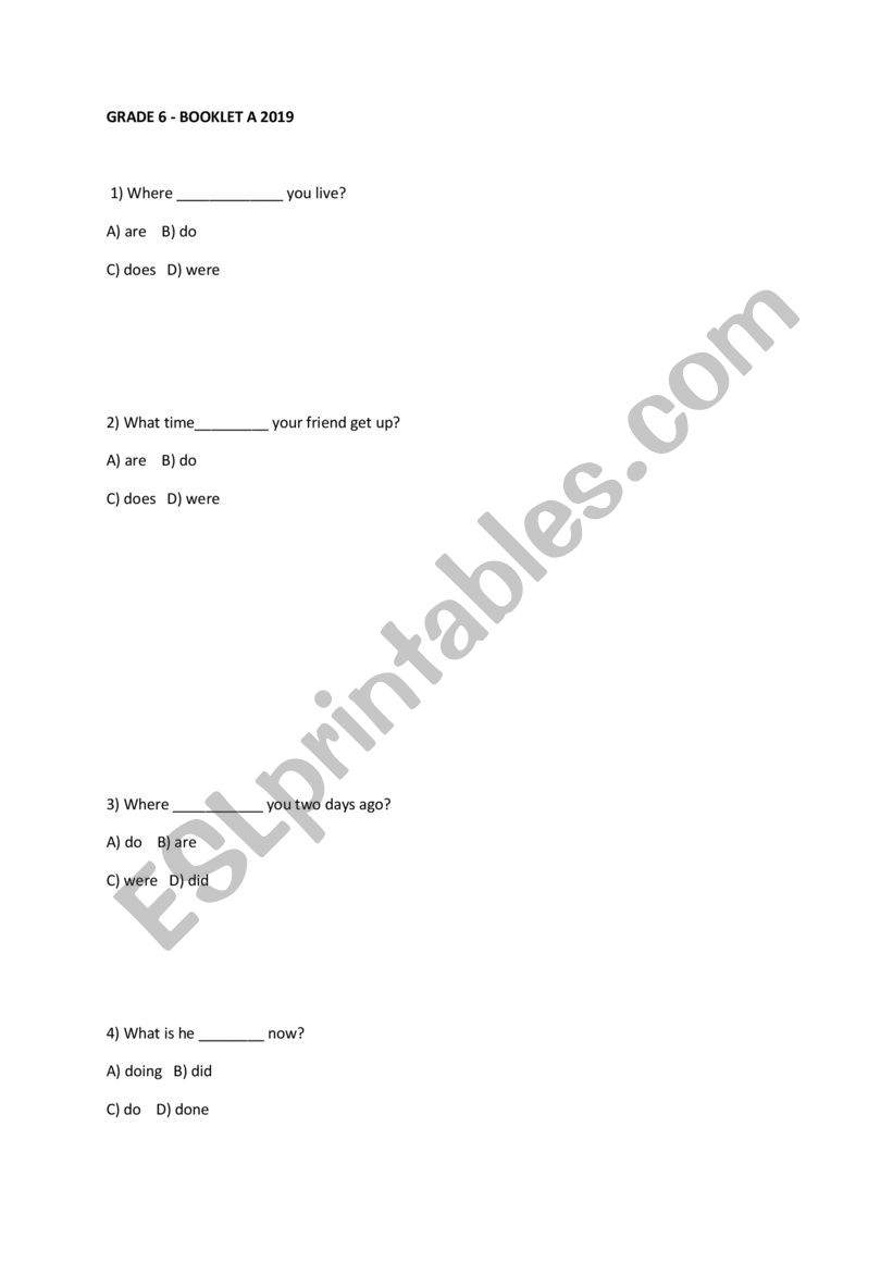 placement test worksheet