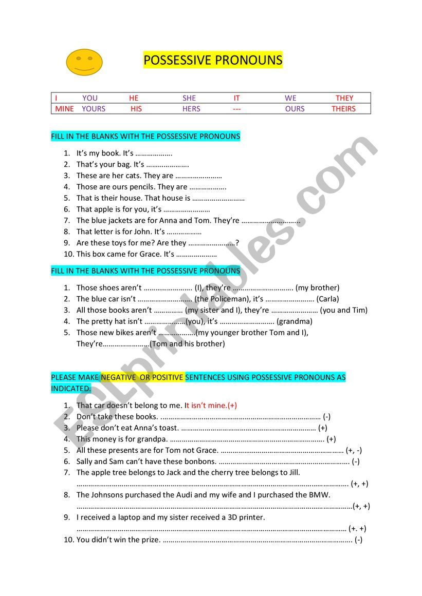 POSSESSIVE PRONOUNS worksheet