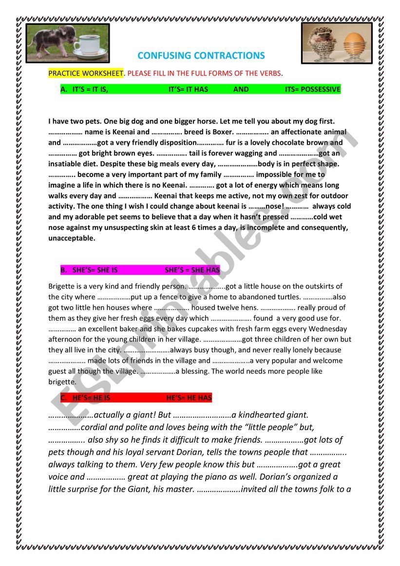 CONFUSING CONTRACTIONS worksheet