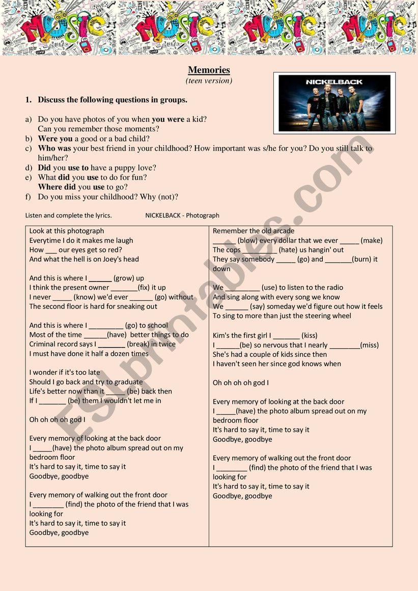 Memories worksheet