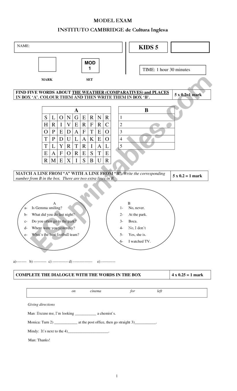 Model exam Instituto Cambridge Argentina