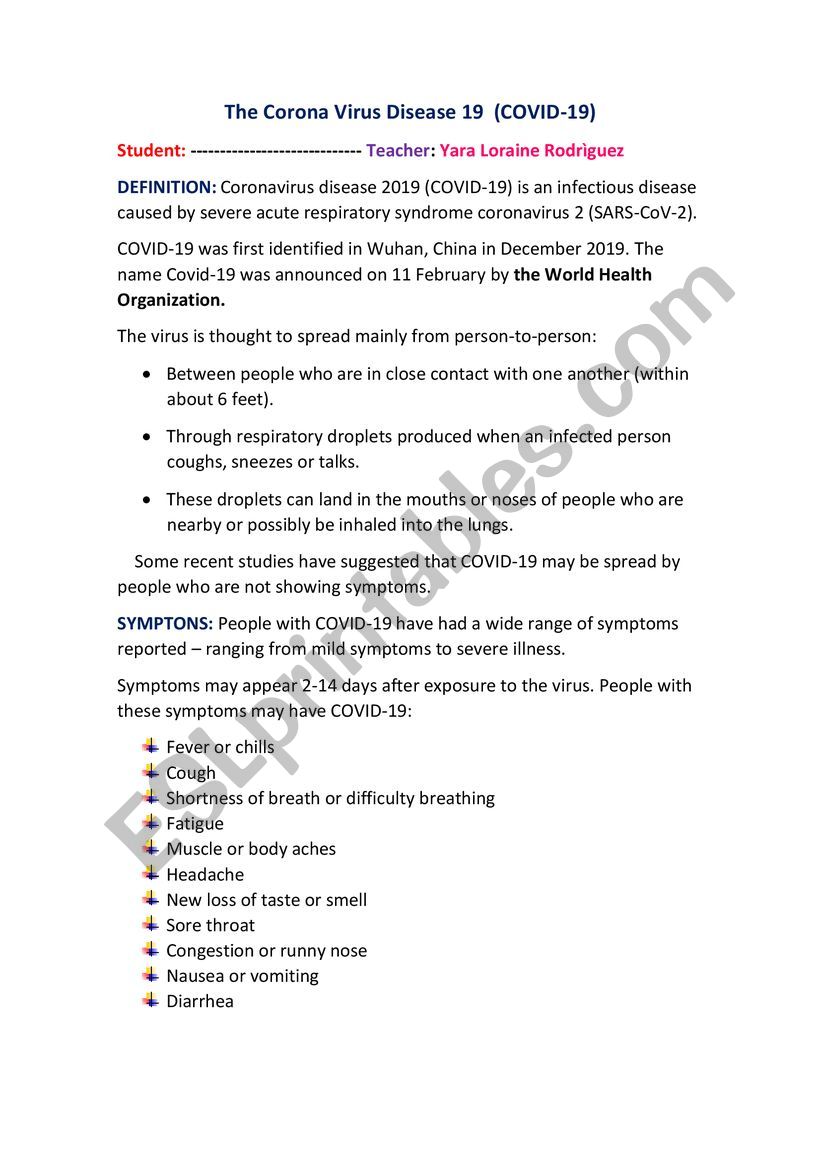 THE CORONA VIRUS DISEASE  worksheet