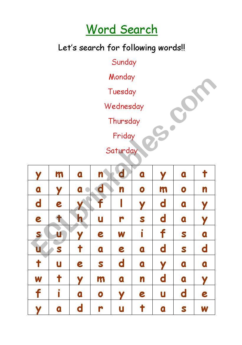 word search worksheet