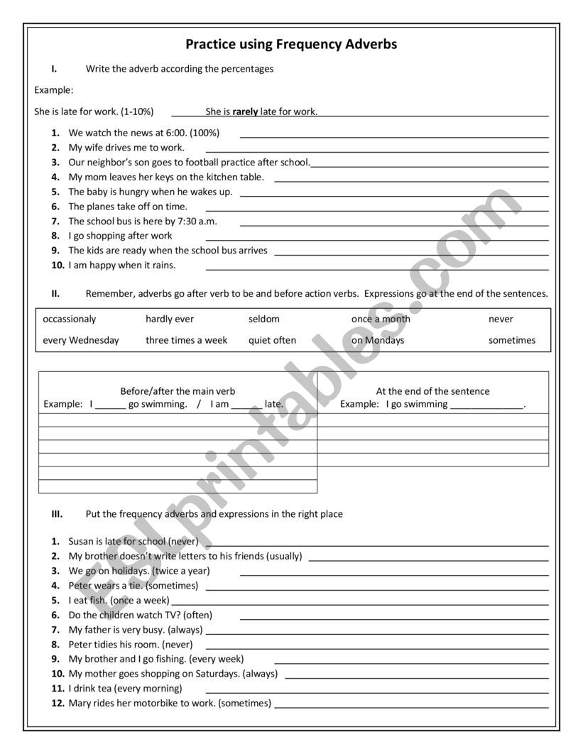 Adverbs of Frequency worksheet