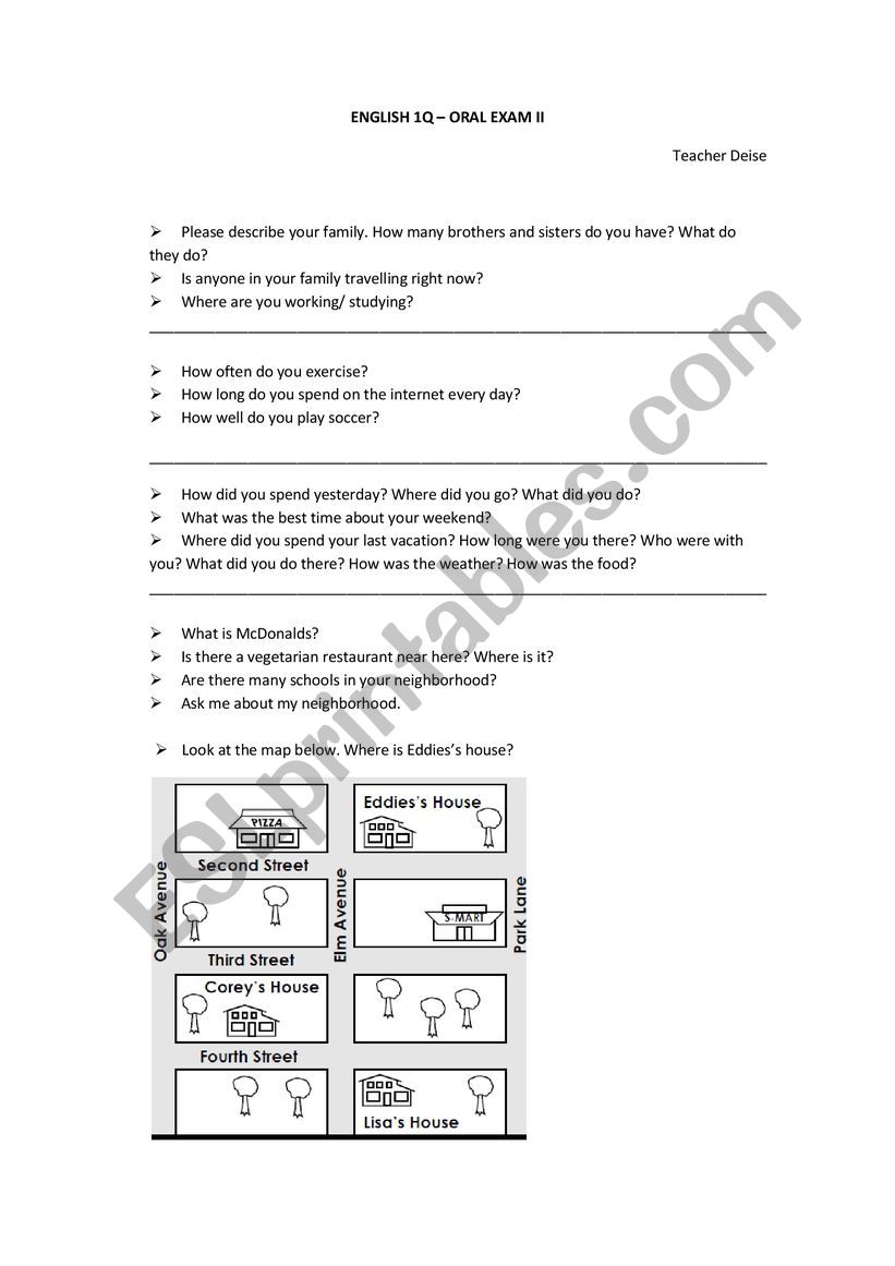 Oral Exam worksheet