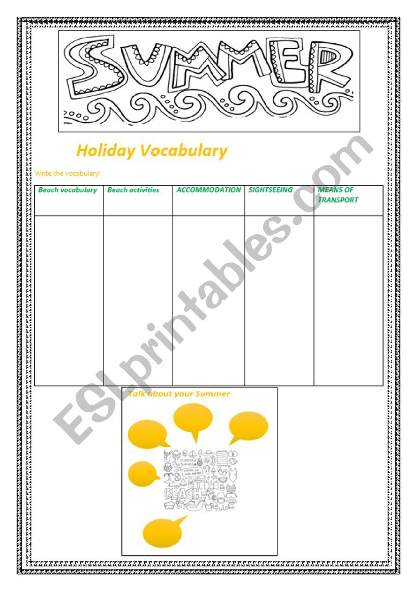 Summer activiy worksheet