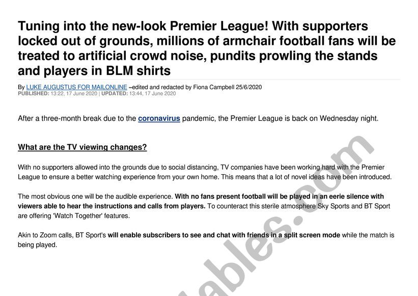 Premier League football match changes due to Covid-19