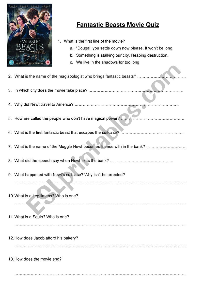 Fantastic Beasts Movie Quiz worksheet