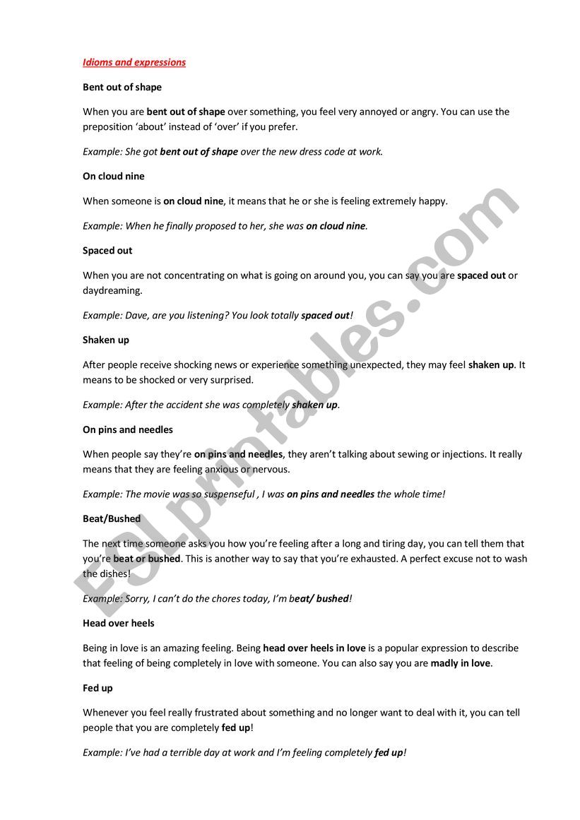 Idioms and expressions worksheet