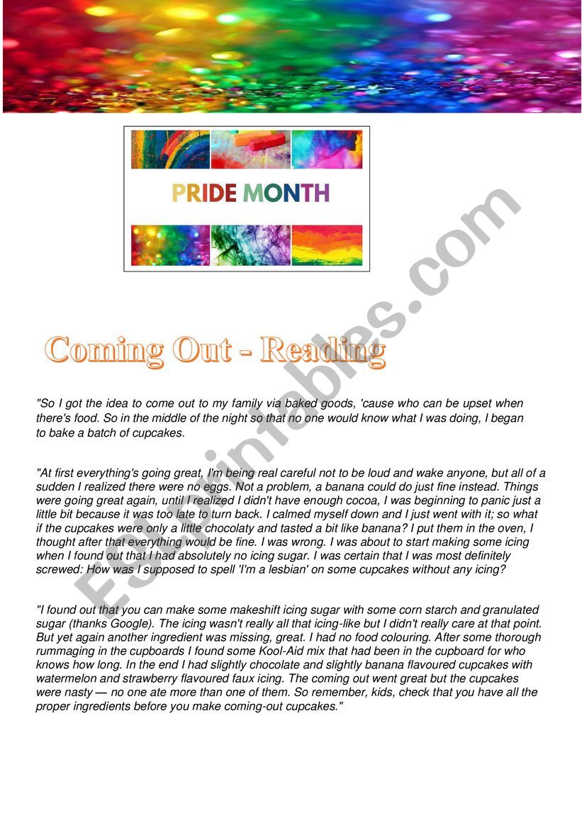 Pride Month Reading activity worksheet