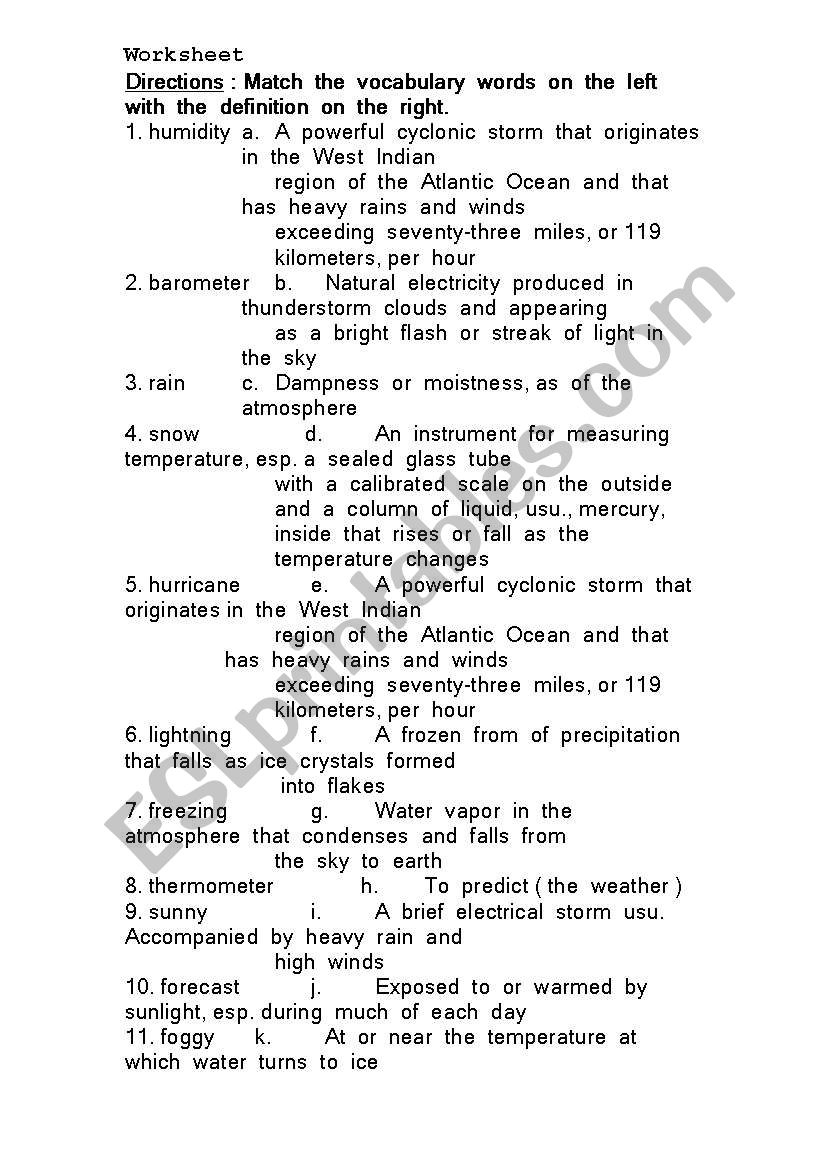 weather worksheet