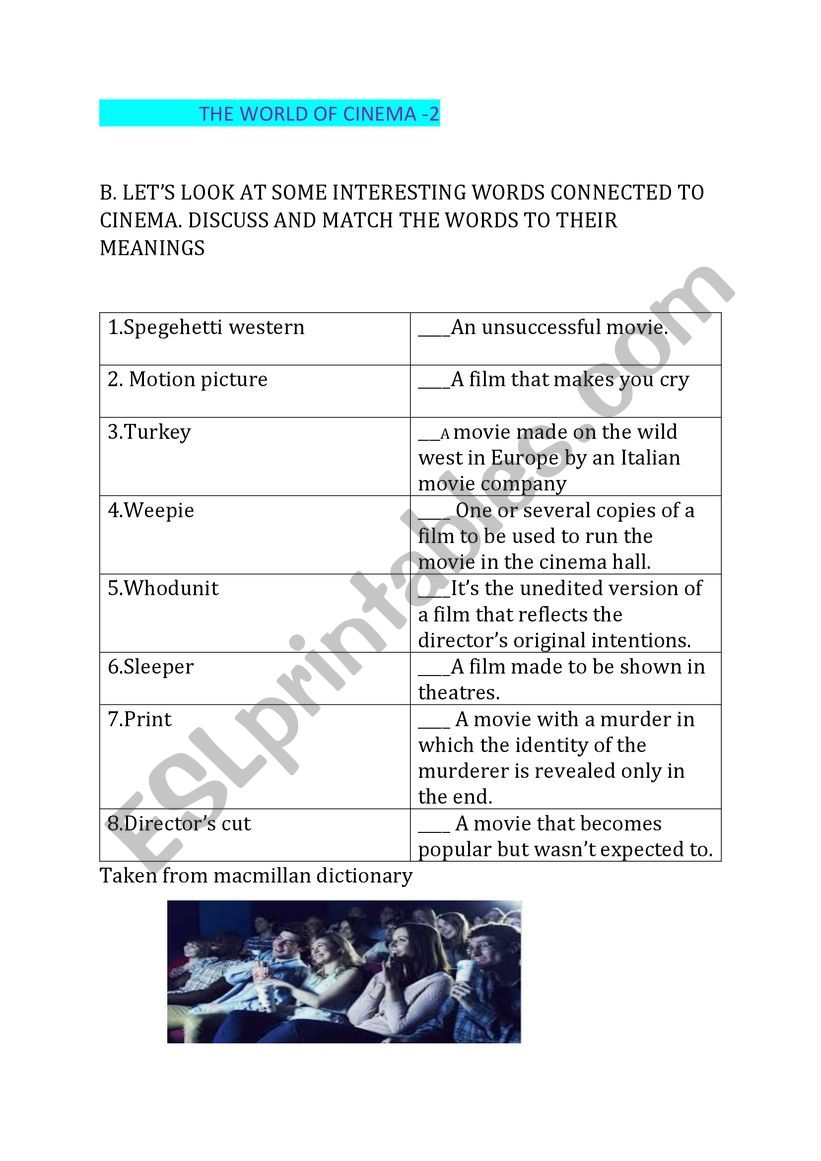 The world of Cinema 2 worksheet