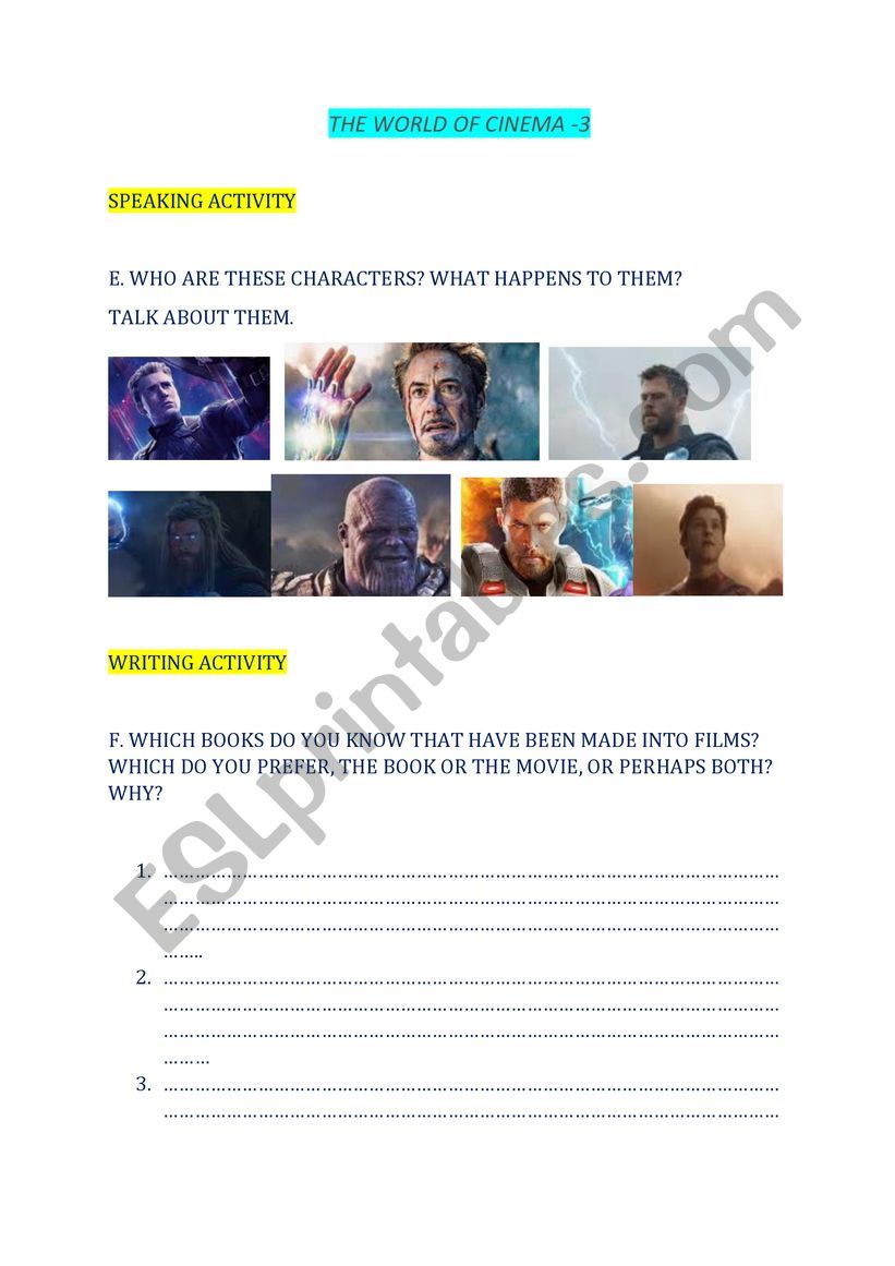 The world of cinema -3 worksheet