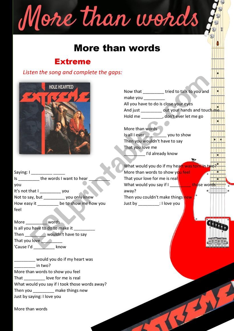 More than words song activity worksheet