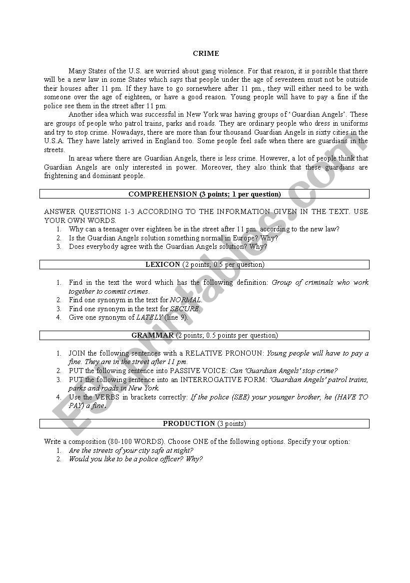 Crime worksheet