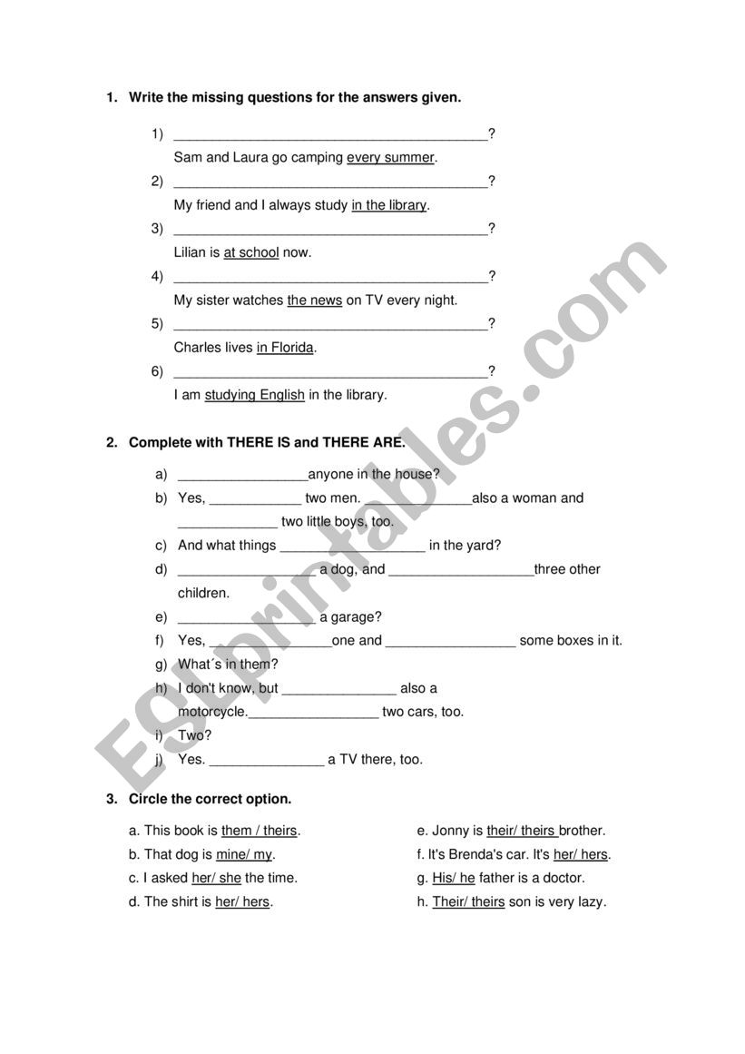 Intermediate grammar worksheet