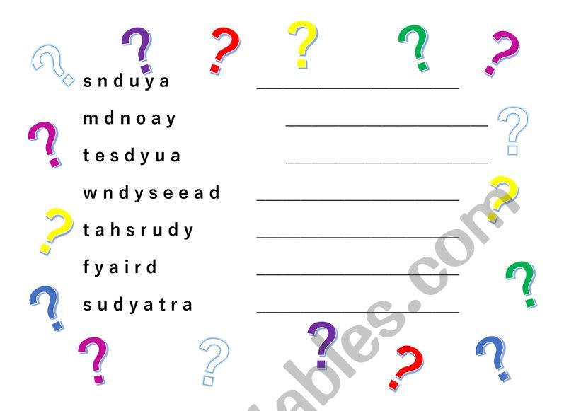 Days of the week letter scramble
