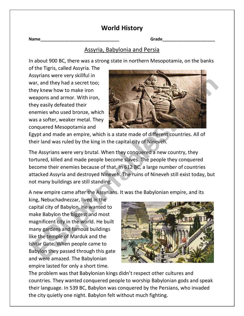 World History - Assyria, Babylonia and Persia