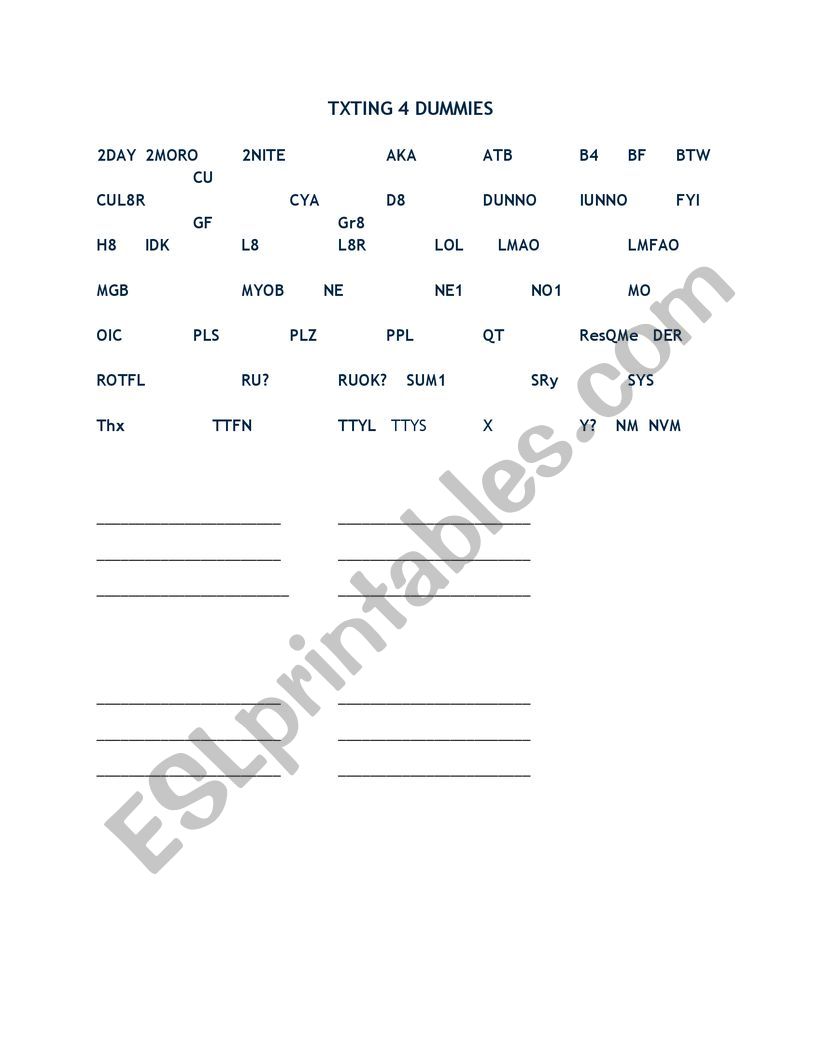 text message worksheet