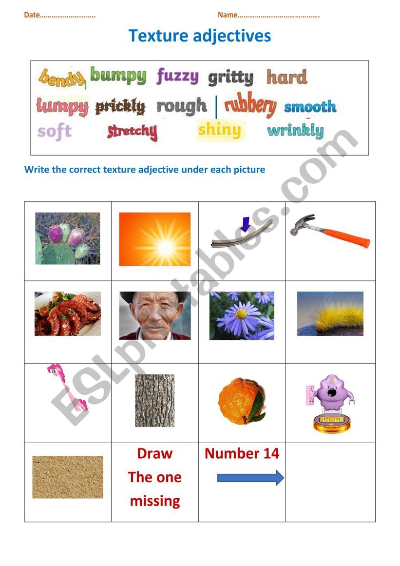 Texture Adjectives  worksheet