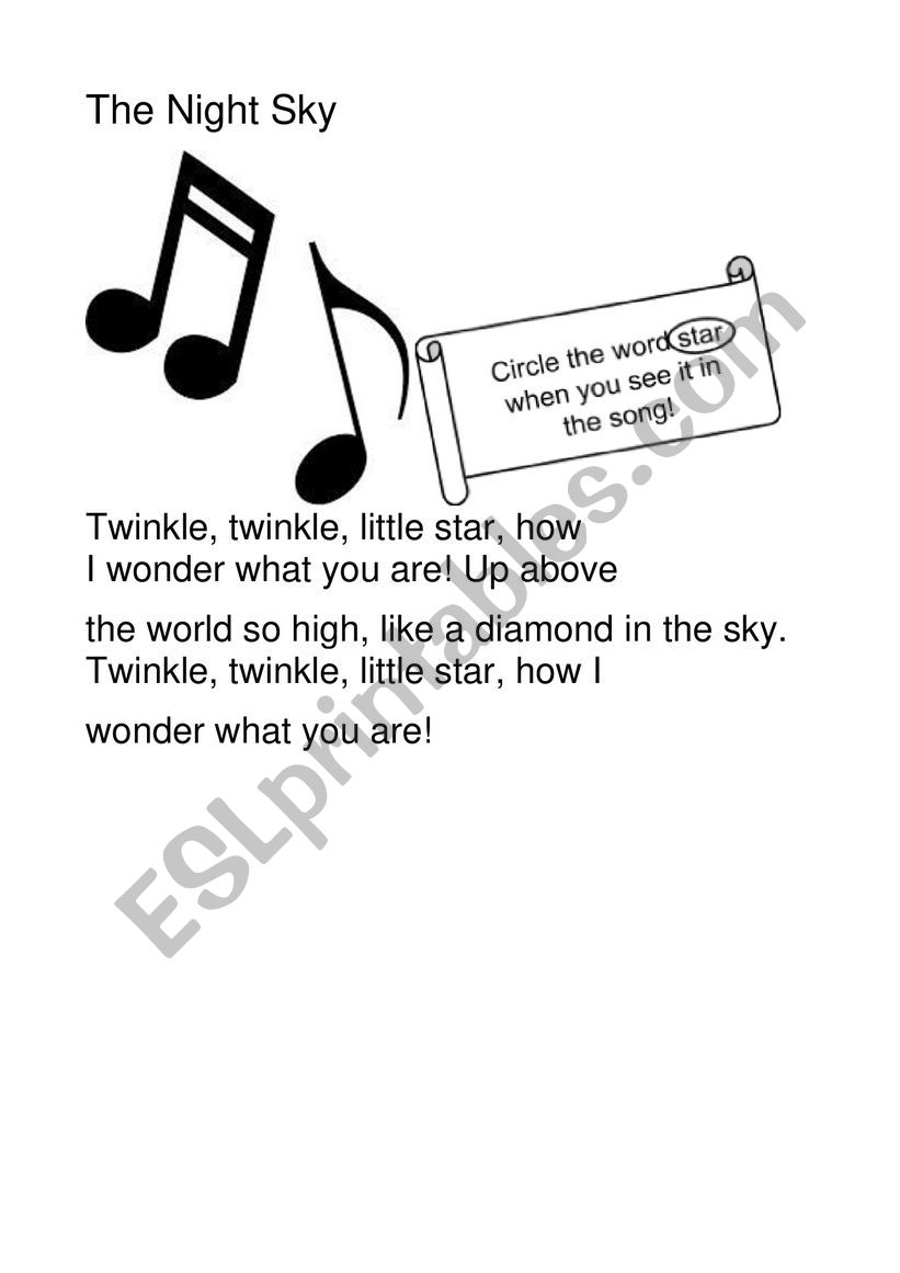 Twinkle little star worksheet