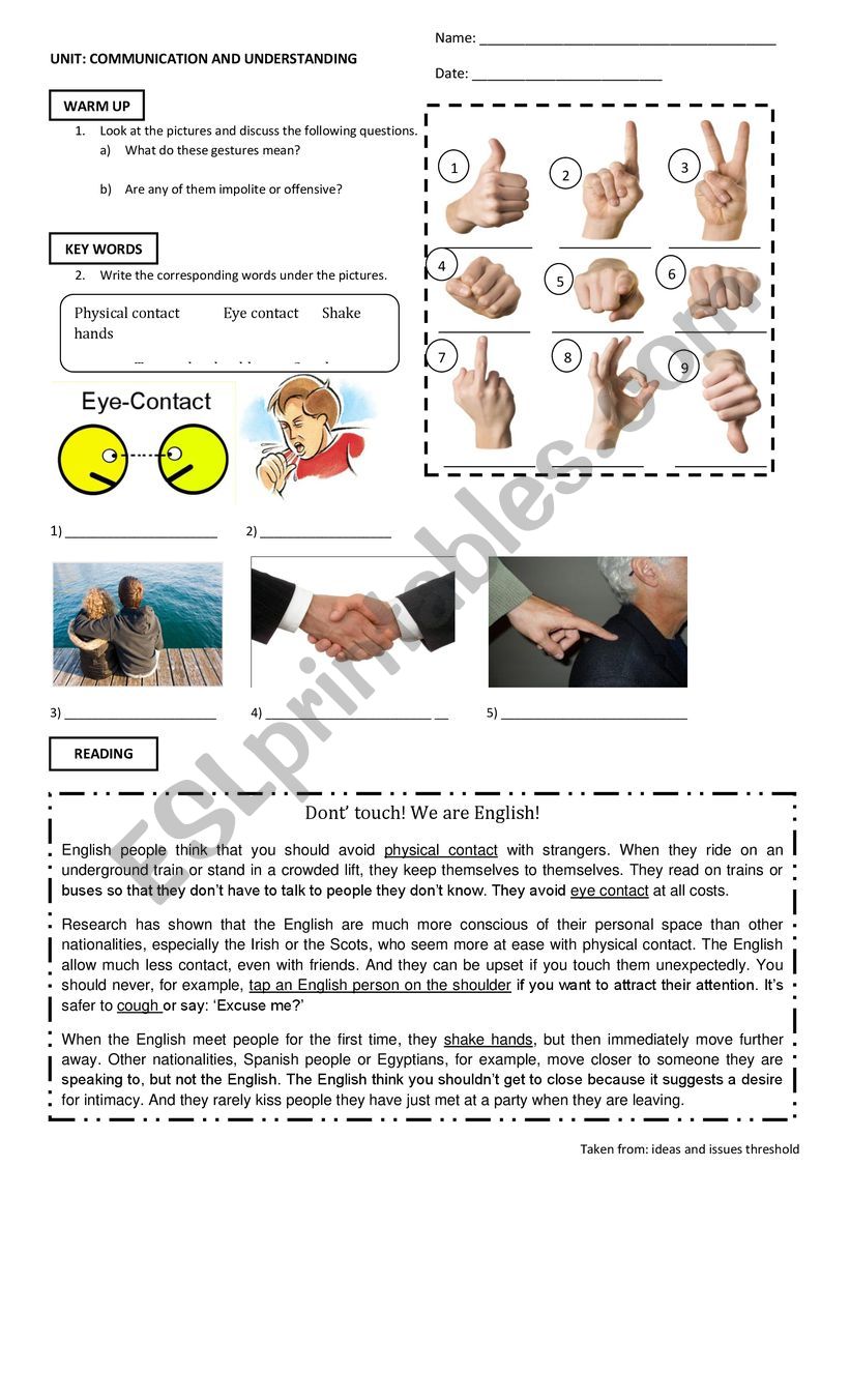 Cultural diference worksheet