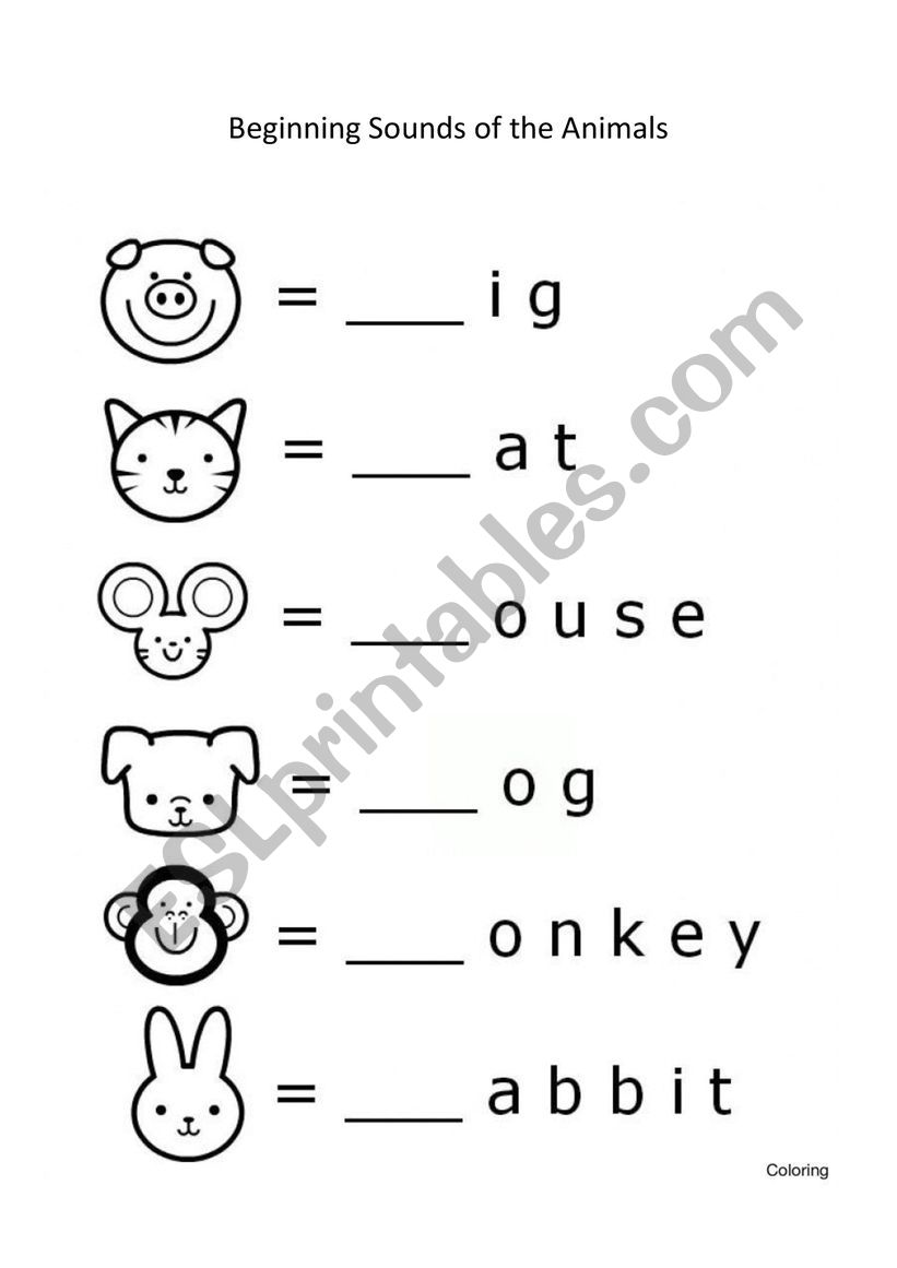 Animal Beginng Sound worksheet