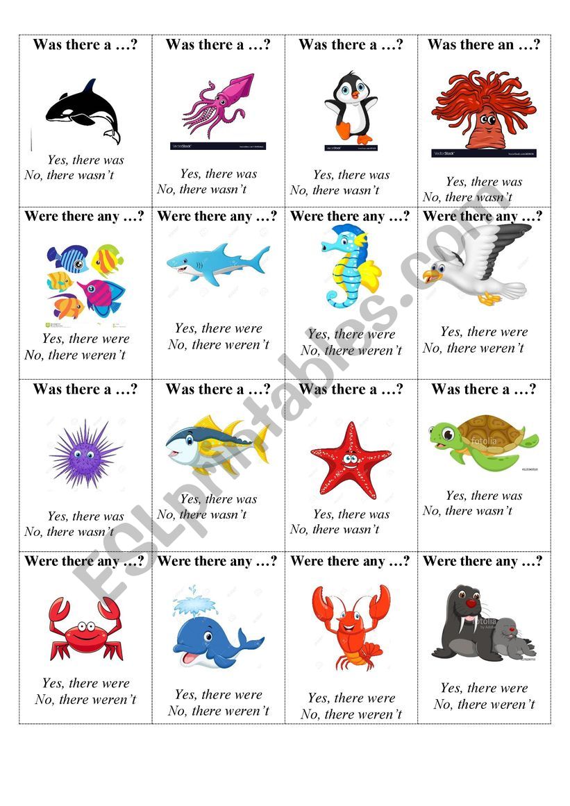 Sea creatures (go fish) worksheet