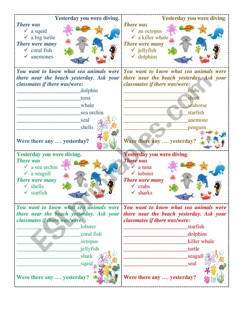 Sea creatures (speaking) worksheet