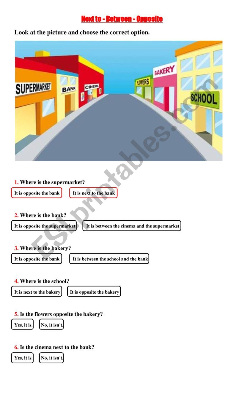 Prepositions of place worksheet