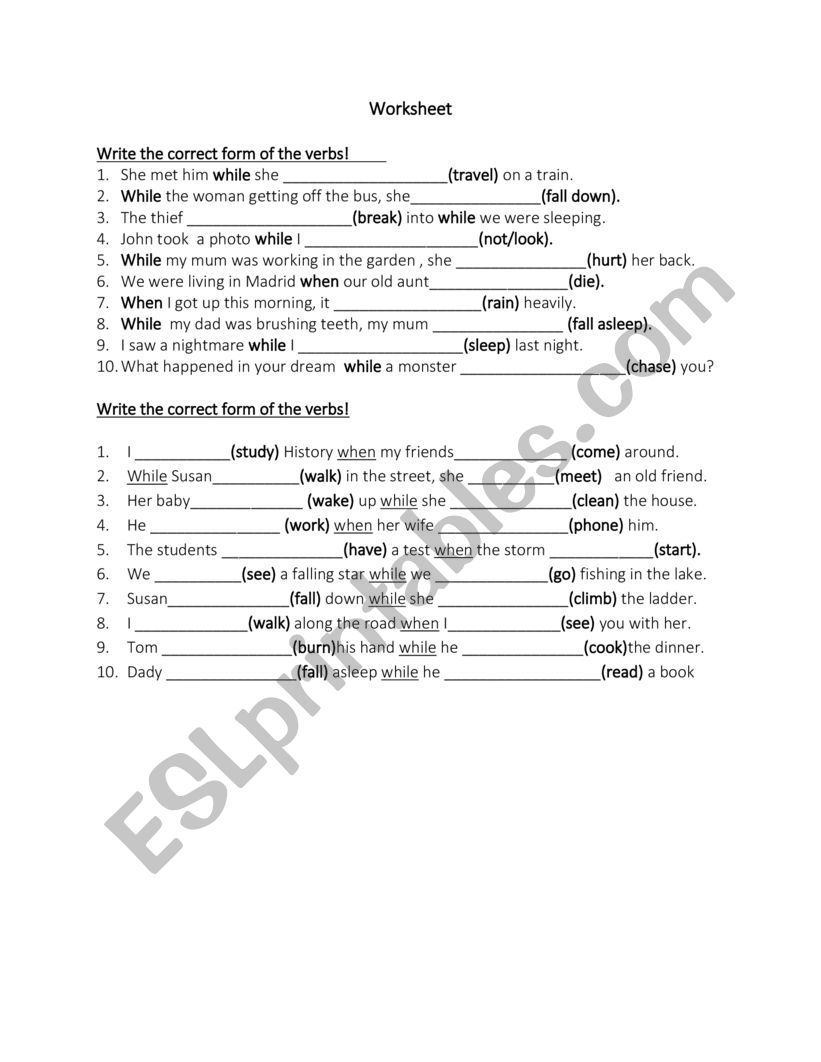 Worksheet When/While  2 worksheet