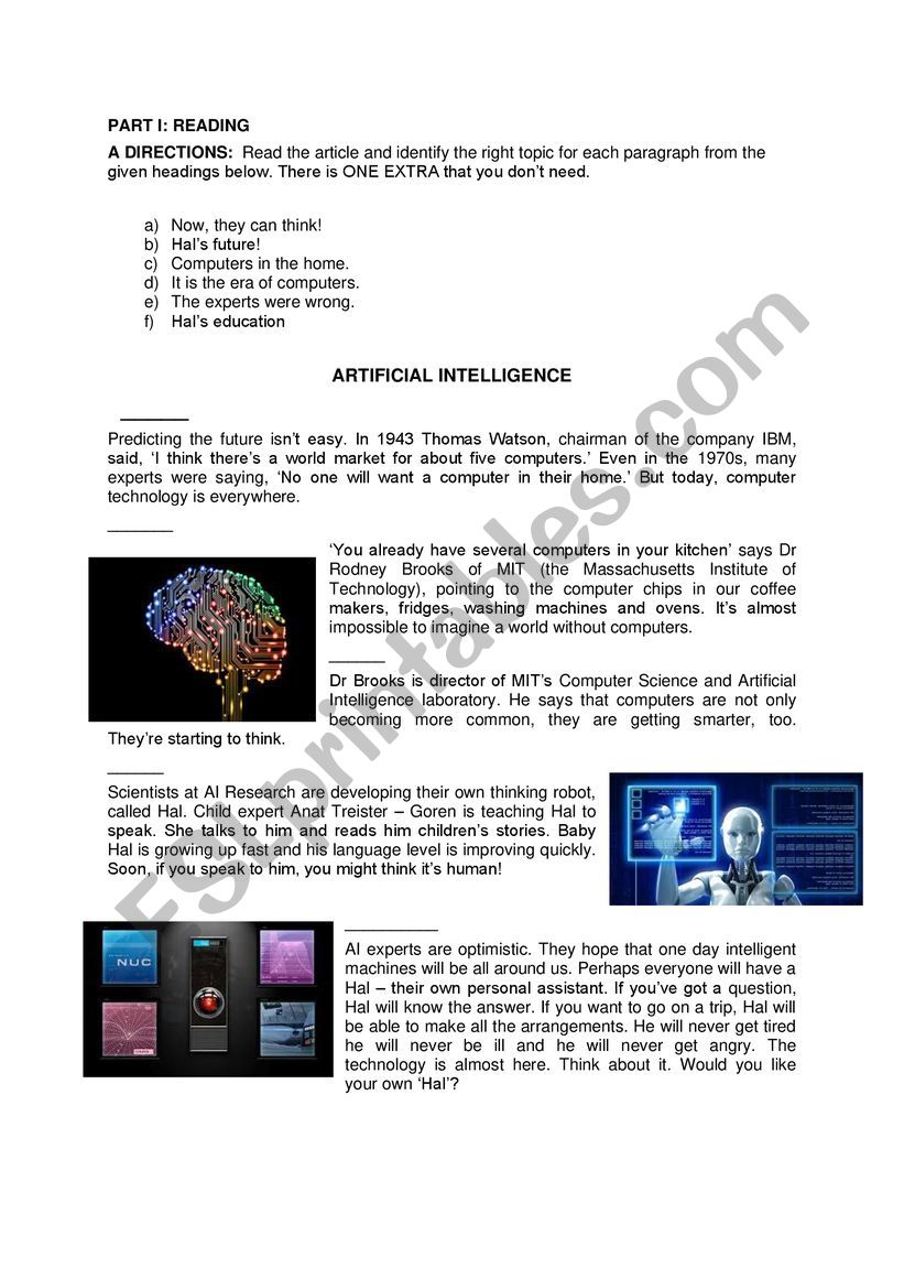 ARTIFICIAL INTELLIGENCE worksheet