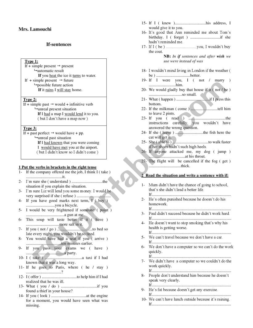 If sentences  worksheet