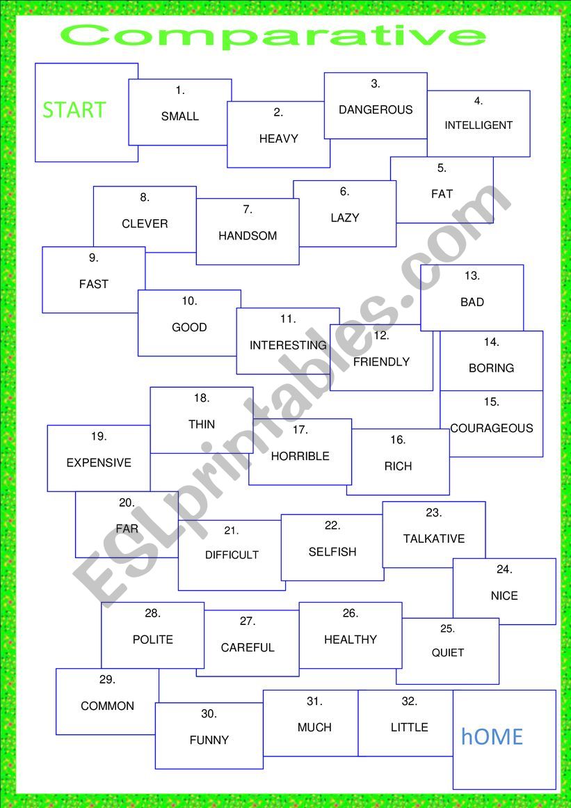 Board game - Comparative worksheet