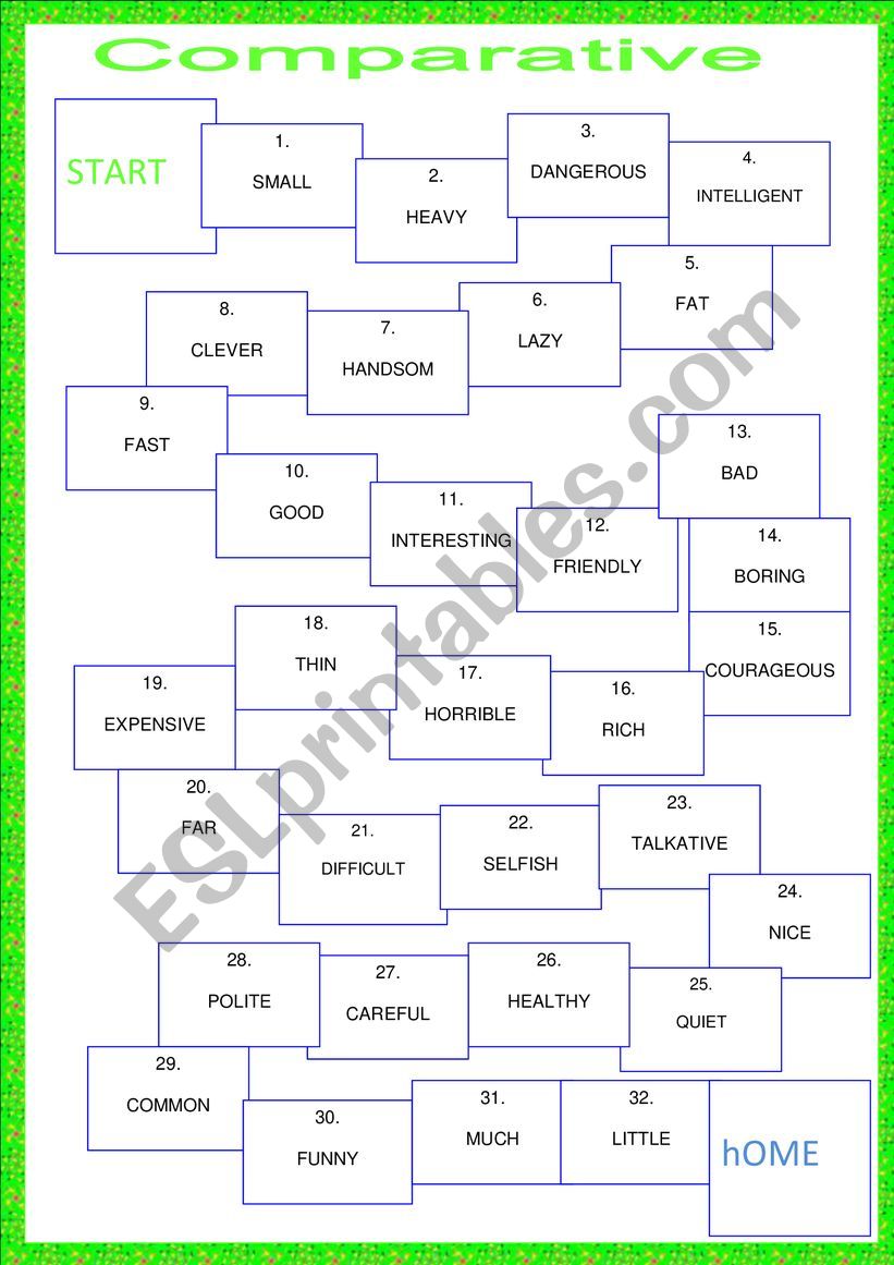 Board game - Comparative worksheet