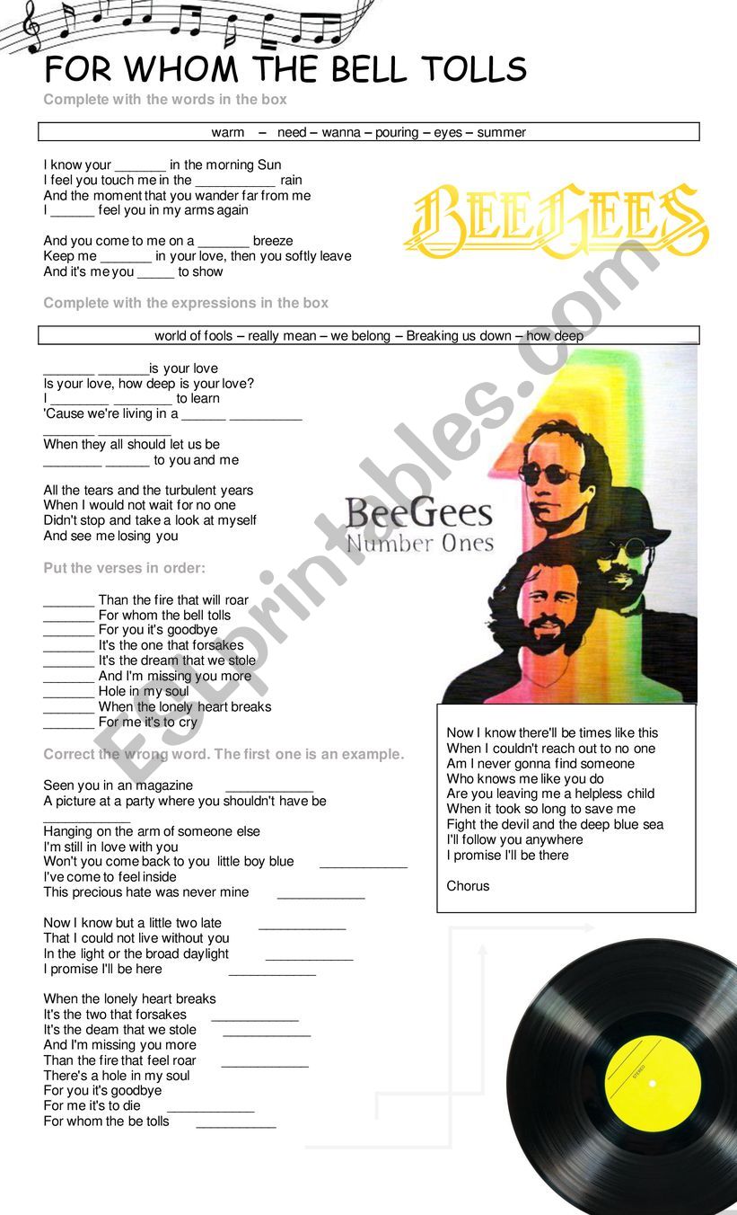 FOR WHOM THE BELL TOLLS-  BEE  GEES