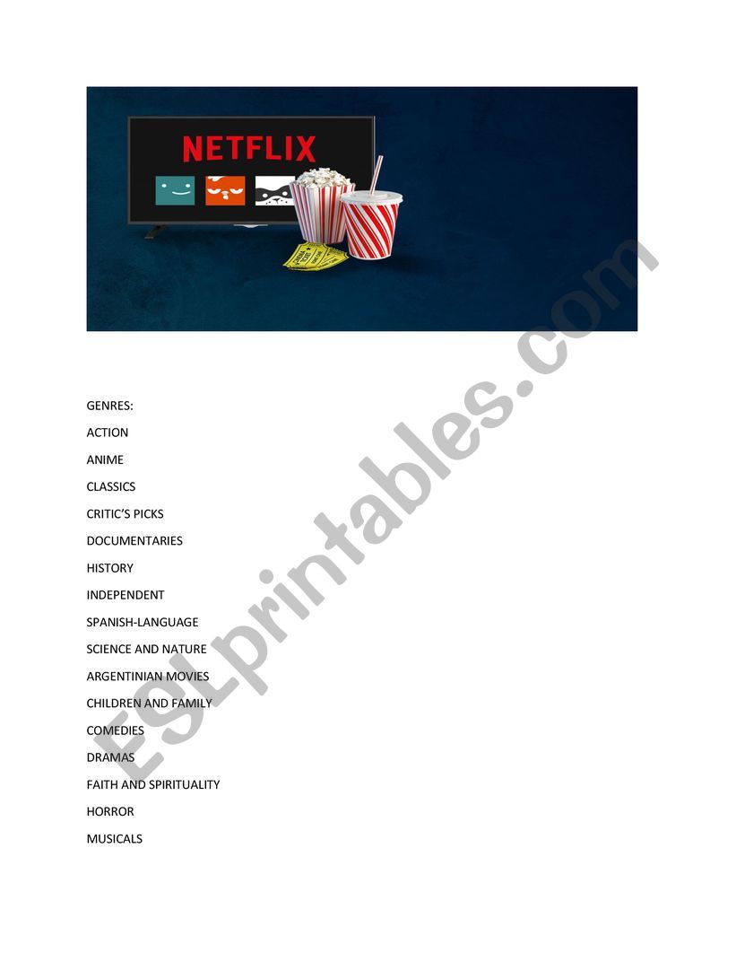 NETFLIX GENRES worksheet