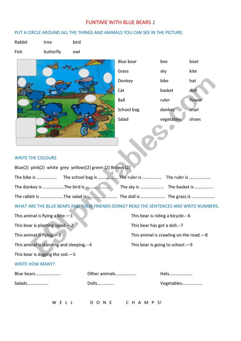 FUN TIME WITH BLUE BEARS 1 worksheet