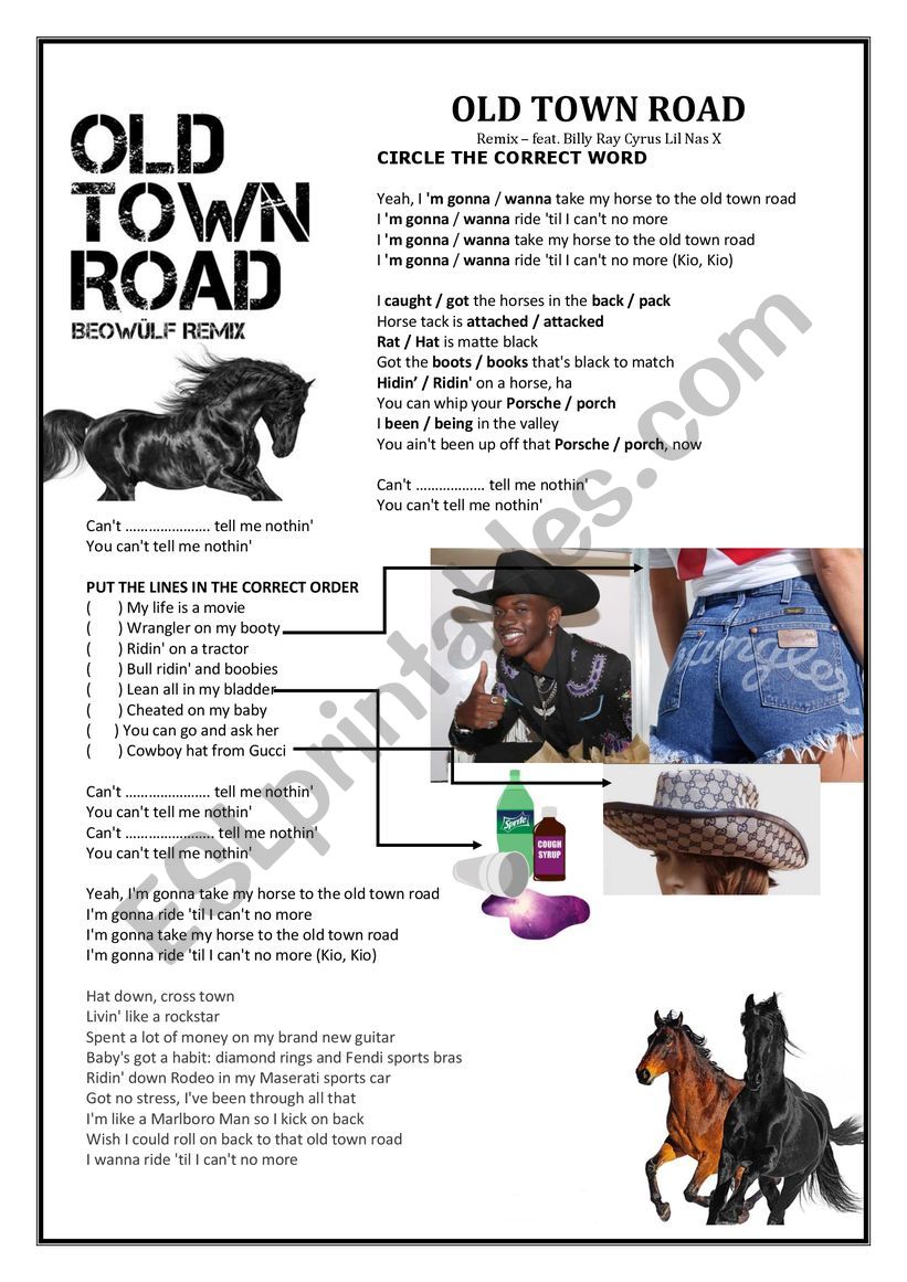 Old town road song activity - ESL worksheet by Teacher Jane Oliveira