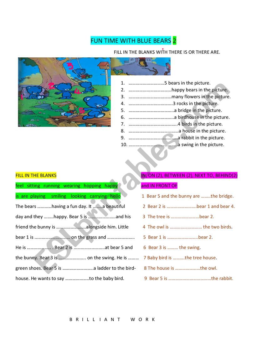 FUN TIME WITH BLUE BEARS 2 worksheet