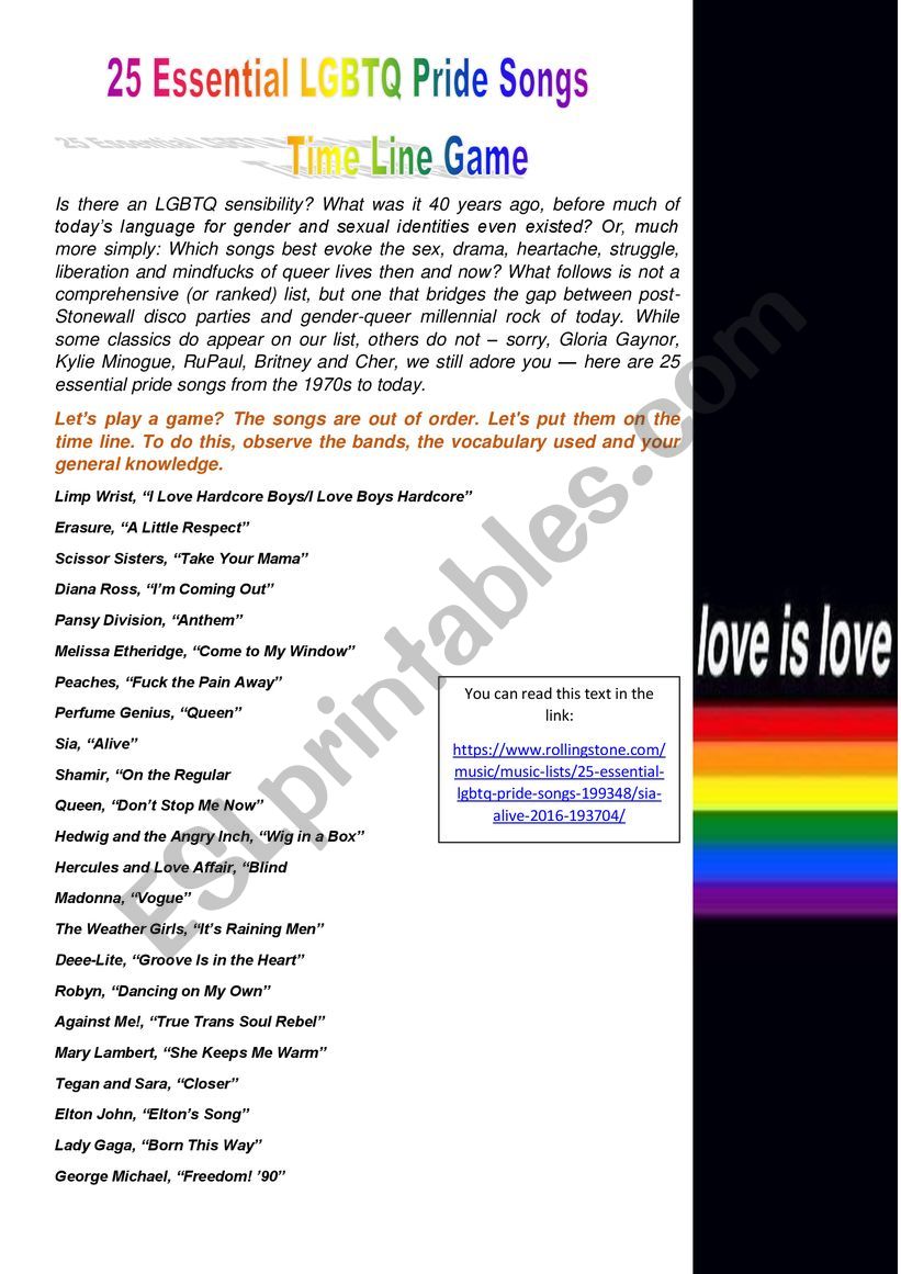 Pride Musical Game worksheet