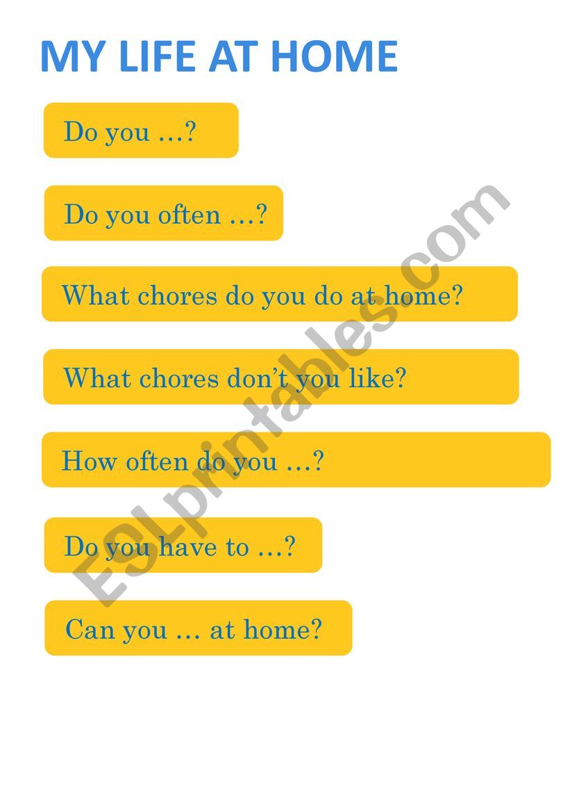 My life at home - questions - ESL worksheet by Magda.v