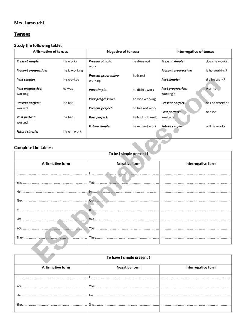 Tenses worksheet