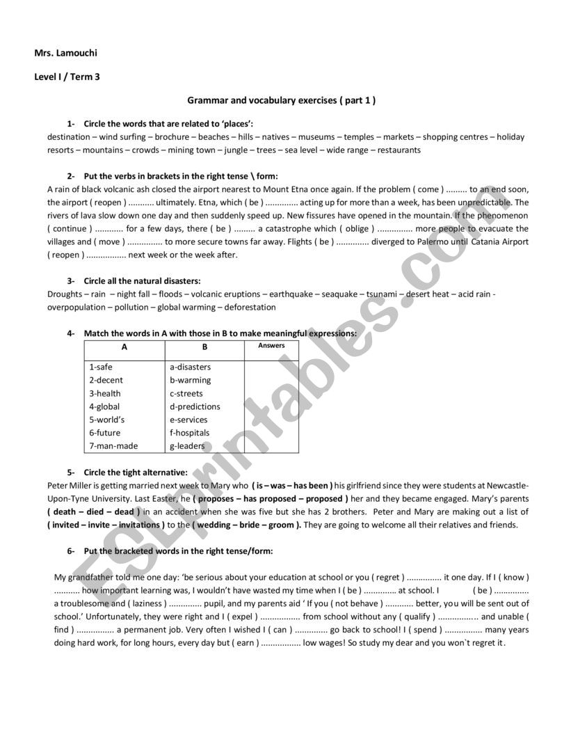 Review level 1 / Term 3 ( Part 1 )