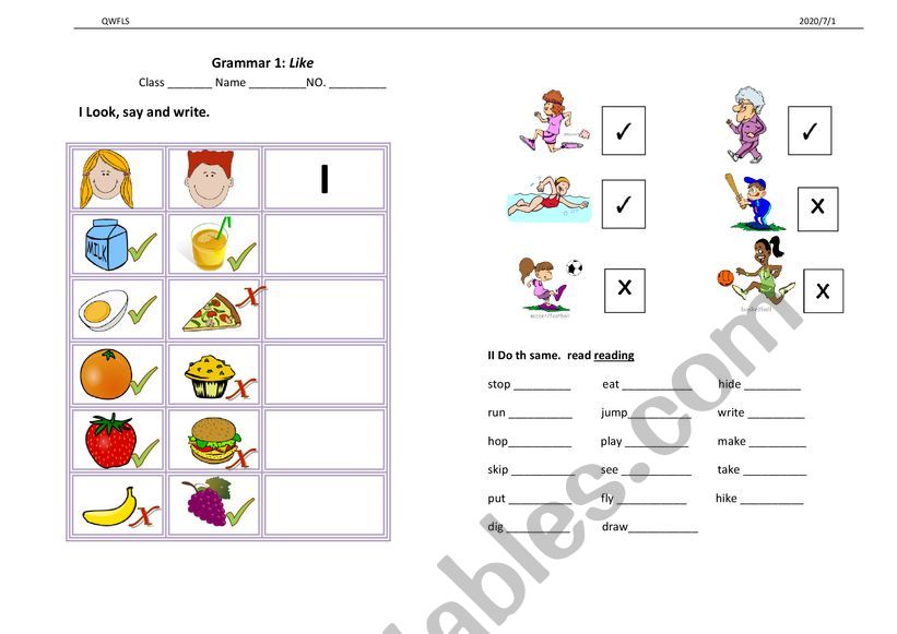 Grammar like worksheet