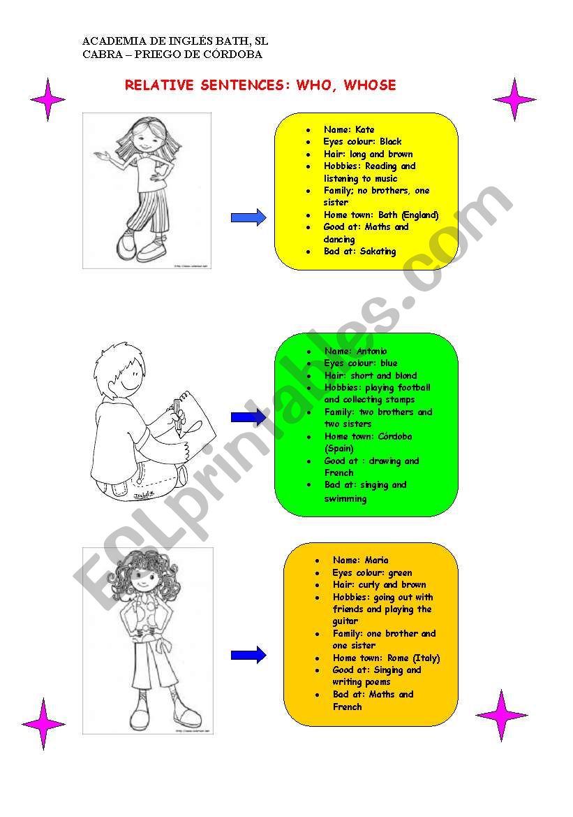 Who and whose (elementary) worksheet