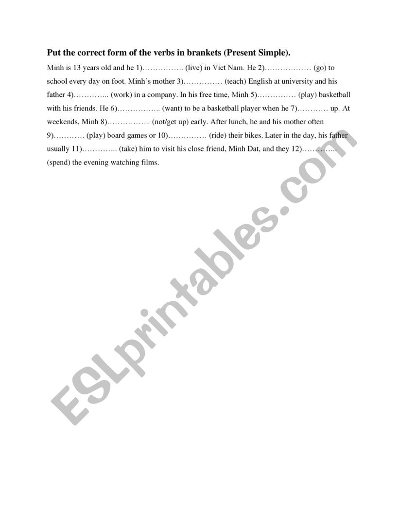Exercises on Simple Present Tense