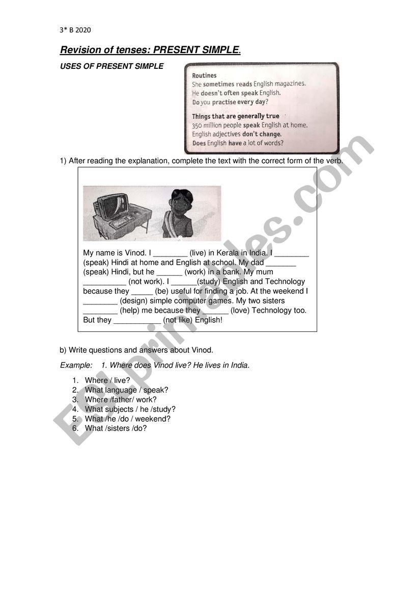 PRESENT SIMPLE REVISION worksheet