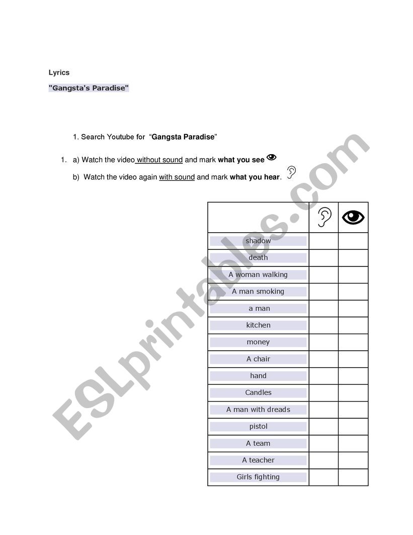 Gangsta Paradise worksheet